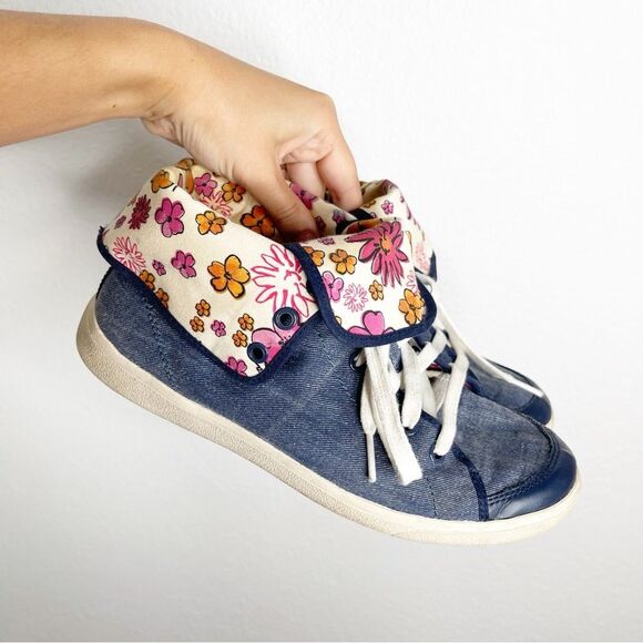 Coach Shoes - Coach Sneakers Erikka Fold Over High Top Shoes Poppy Denim Size 8